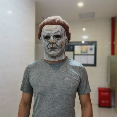 man wearing Michael Myers mask