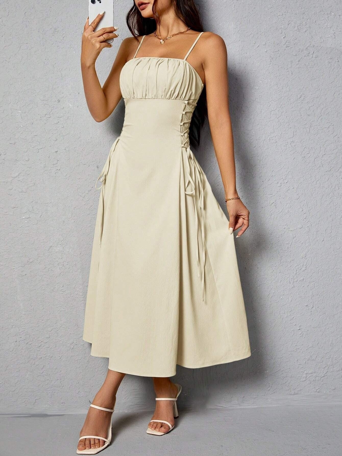 Spaghetti Straps Waist-tight Long Dress